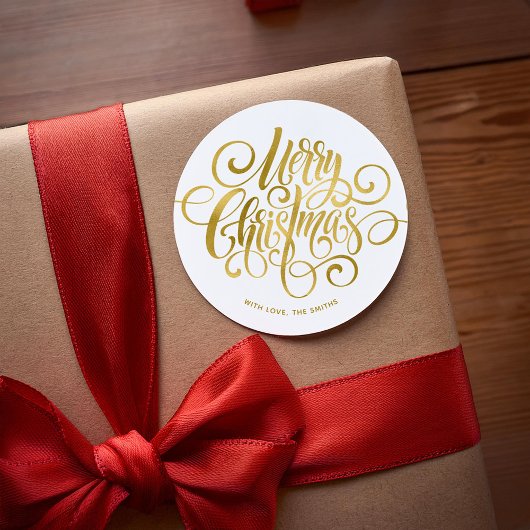 Fancy script met Gold Foil bedrukt met "pretkerst" Ronde Sticker