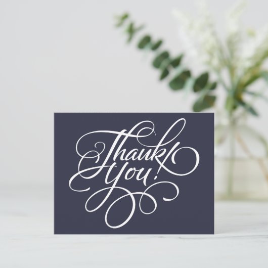 Fancy Script Navy Blue Thank You Card Briefkaart (Staand voorkant)