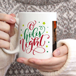 Fancy Script "O Holy Night" Kerstfoto Koffiemok
