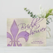 Fancy Script Paars Fleur de Lis Vrijgezellenfeest Kaart (Staand voorkant)