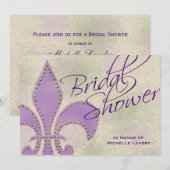 Fancy Script Paars Fleur de Lis Vrijgezellenfeest Kaart (Voorkant / Achterkant)