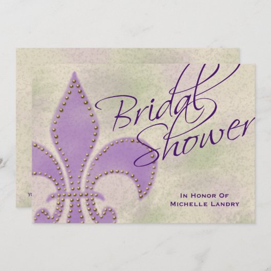 Fancy Script Paars Fleur de Lis Vrijgezellenfeest Kaart (Voorkant / Achterkant)