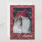 Fancy Script Plaid Custom Kerst Groetekaart Feestdagenkaart (Voorkant)