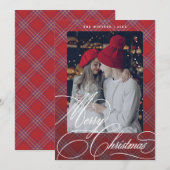 Fancy Script Plaid Custom Kerst Groetekaart Feestdagenkaart (Voorkant / Achterkant)