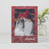 Fancy Script Plaid Custom Kerst Groetekaart Feestdagenkaart (Staand voorkant)