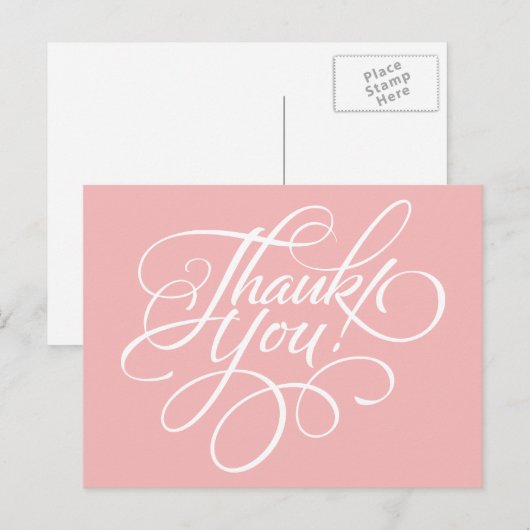 Fancy Script Powder Pink Thank You Card Briefkaart (Voorkant / Achterkant)