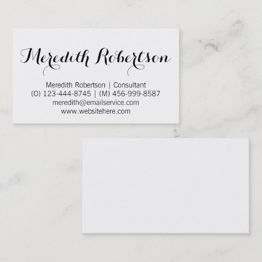 Fancy Script Professionele witte Visitekaartjes (Voorkant / Achterkant)