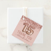 Fancy script roze glitter Happy 15th Birthday Bedankjes Labels (In situ)