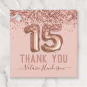 Fancy script roze glitter Happy 15th Birthday Bedankjes Labels (Voorkant)
