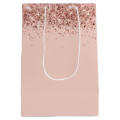 Fancy script roze glitter Happy 15th Birthday Medium Cadeauzakje (Achterkant)