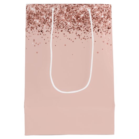 Fancy script roze glitter Happy 15th Birthday Medium Cadeauzakje (Achterkant)