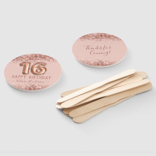 Fancy script roze glitter Happy 16th Birthday Handwaaier (Niet-gemonteerd)