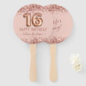 Fancy script roze glitter Happy 16th Birthday Handwaaier (Voorkant en achterkant)