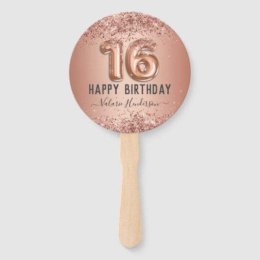 Fancy script roze glitter Happy 16th Birthday Handwaaier (Voorkant)