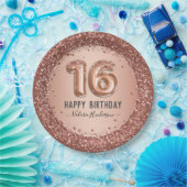 Fancy script roze glitter Happy 16th Birthday Papieren Bordje (Feest)