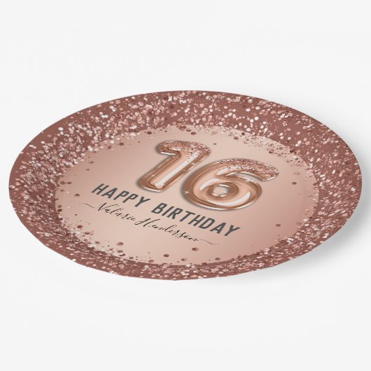 Fancy script roze glitter Happy 16th Birthday Papieren Bordje (Gekanteld)