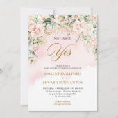 Fancy script roze rozen ze zei ja verloving kaart (Voorkant)