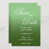 Fancy script Sage and Forest Green Ombre Save The Date (Voorkant / Achterkant)