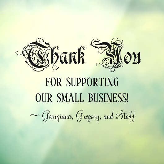 Fancy Script Small Business Support "Hartelijk dan Raamsticker (Vel 3)