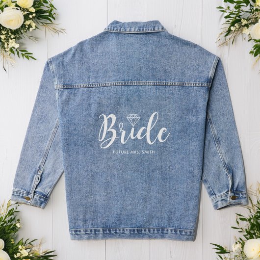 Fancy Script Typografie | Bruid Gepersonaliseerd Denim Jacket