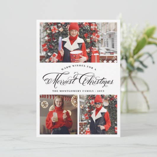 Fancy script voor meest feestkerst, legant 3 foto feestdagenkaart (Staand voorkant)