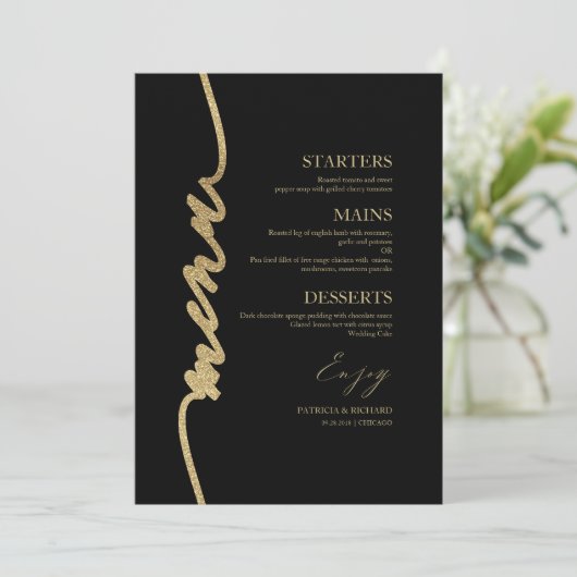 Fancy Script Wedding Menu Card voor Bord (Staand voorkant)
