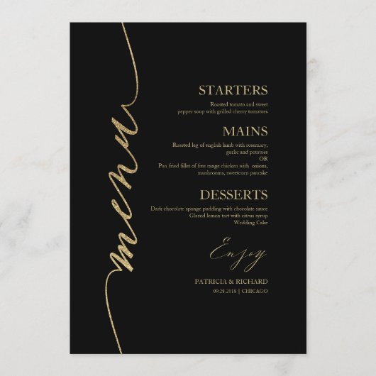 Fancy Script Wedding Menu Card voor Bord (Voorkant)