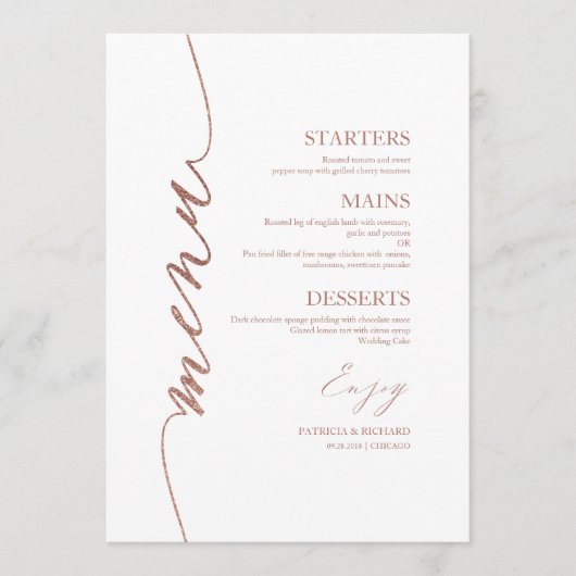 Fancy Script Wedding Menu Card voor Bord (Voorkant)