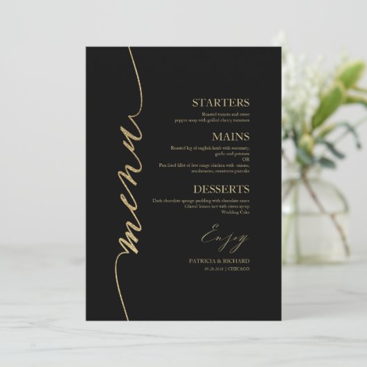 Fancy Script Wedding Menu Card voor Bord Kaart (Staand voorkant)