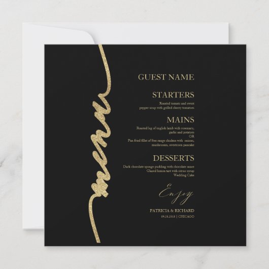 Fancy Script Wedding Menu Card voor Bord Kaart (Voorkant)