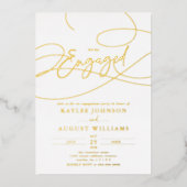 Fancy script We're "Engaged" Engagement Party Folie Uitnodiging (Voorkant)