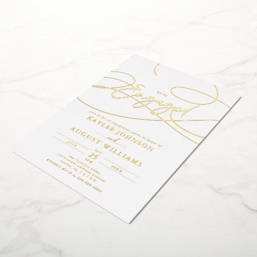 Fancy script We're "Engaged" Engagement Party Folie Uitnodiging (Gedraaid)