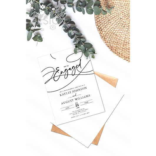 Fancy script We're "Engaged" Engagement Party Kaart