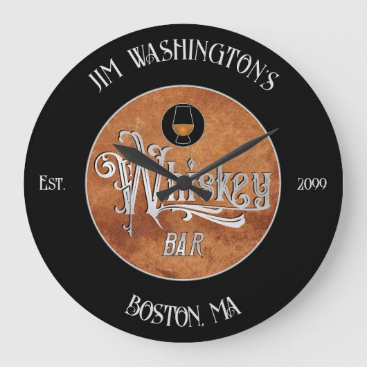 Fancy Script Whiskey Bar Grote Klok (Voorkant)