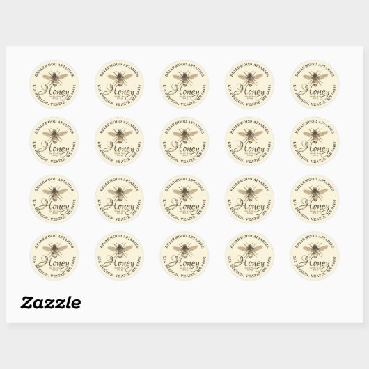 Fancy scriptbewerkbare ivory-honinglabel met bijen ronde sticker (Vel)