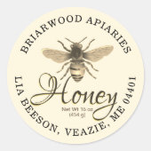 Fancy scriptbewerkbare ivory-honinglabel met bijen ronde sticker (Voorkant)