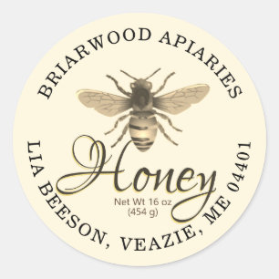 Fancy scriptbewerkbare ivory-honinglabel met bijen ronde sticker
