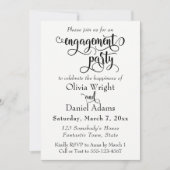 Fancy scriptletters Black White Engagement Party Kaart (Voorkant)