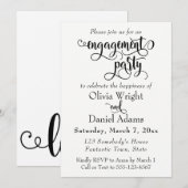 Fancy scriptletters Black White Engagement Party Kaart (Voorkant / Achterkant)