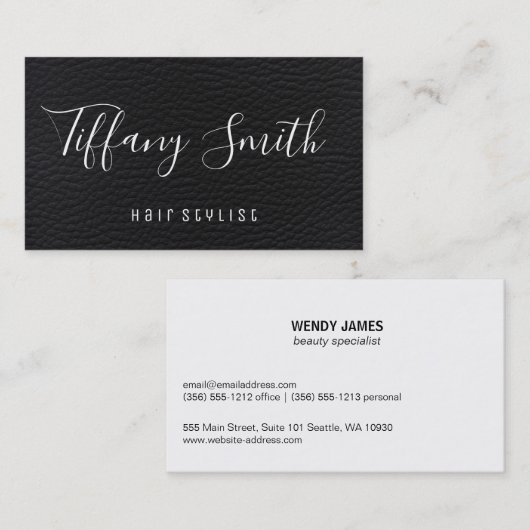 Fancy scriptlettertype | leer | kapper visitekaartje (Voorkant / Achterkant)