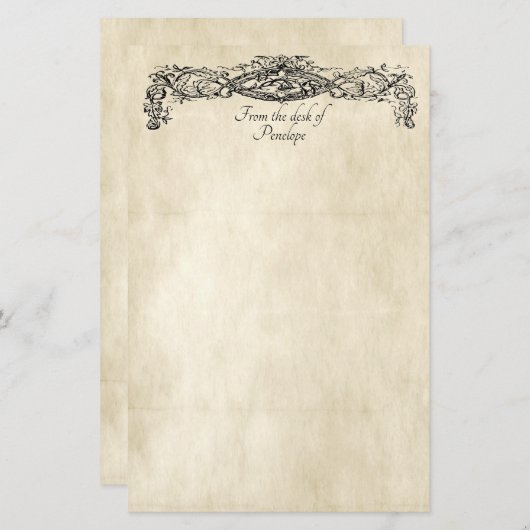 Fancy Scrollwork Old Parchment with Your Name  Briefpapier (Voorkant / Achterkant)