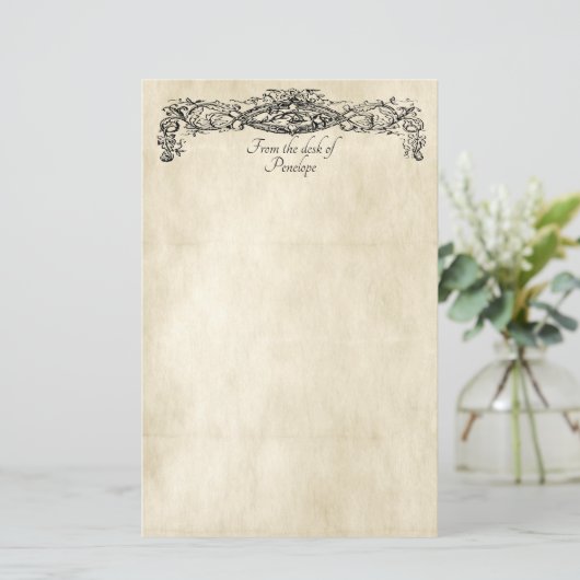 Fancy Scrollwork Old Parchment with Your Name  Briefpapier (Staand voorkant)