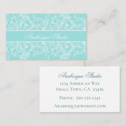 Fancy Scrollwork Wit op Blauw Visitekaartje (Voorkant / Achterkant)