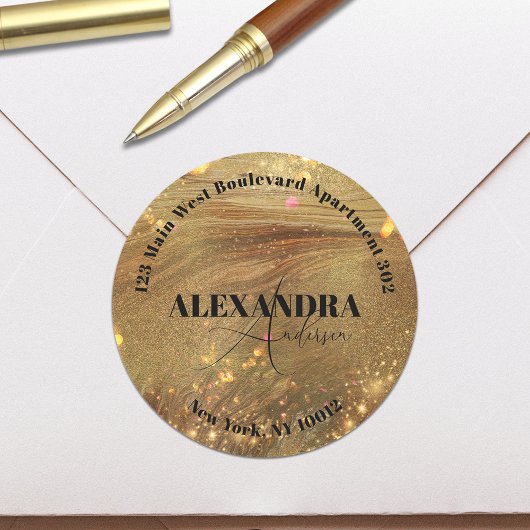 Fancy Shiny Goud Metallic Retouradreslabel Ronde Sticker