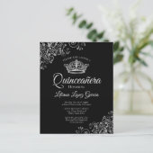 Fancy Silver & Black BUDGET Quinceañera Uitnodigin (Staand voorkant)