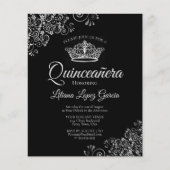 Fancy Silver & Black BUDGET Quinceañera Uitnodigin (Voorkant)