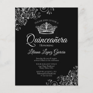 Fancy Silver & Black BUDGET Quinceañera Uitnodigin