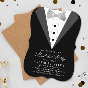 Fancy Silver Foil Tuxedo Bachelor Party Kaart