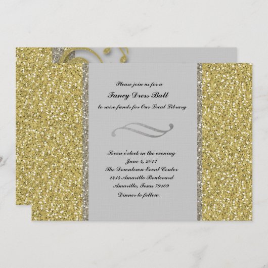 Fancy Silver Gold Glitter Event Invitation Kaart (Voorkant / Achterkant)