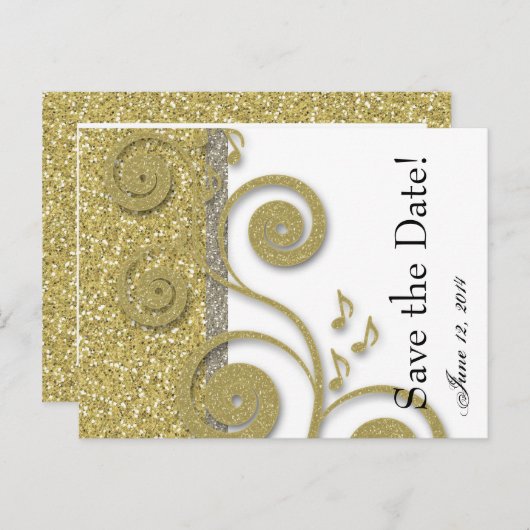 Fancy Silver Gold Save the Date Aankondigingskaart (Voorkant / Achterkant)